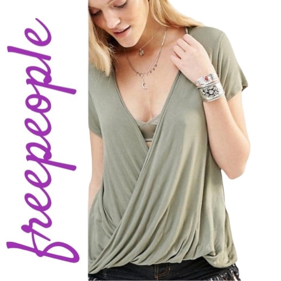 FREE PEOPLE Cross Draped Short Sleeve Jersey Blouse, Size XS - Picture 5 of 9